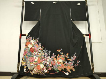 平和屋着物●豪華黒留袖　友禅　作家物　飾花文　大丸扱い　正絹　逸品　未使用　AABF1395ck
