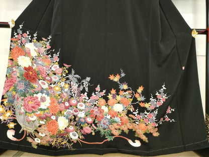 平和屋着物●豪華黒留袖　友禅　作家物　飾花文　大丸扱い　正絹　逸品　未使用　AABF1395ck