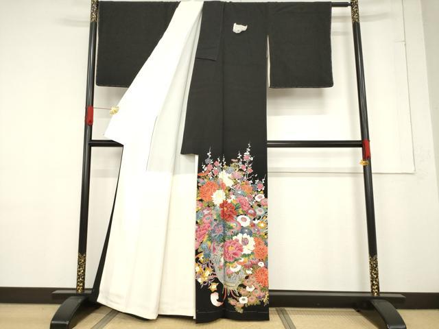 平和屋着物●豪華黒留袖　友禅　作家物　飾花文　大丸扱い　正絹　逸品　未使用　AABF1395ck