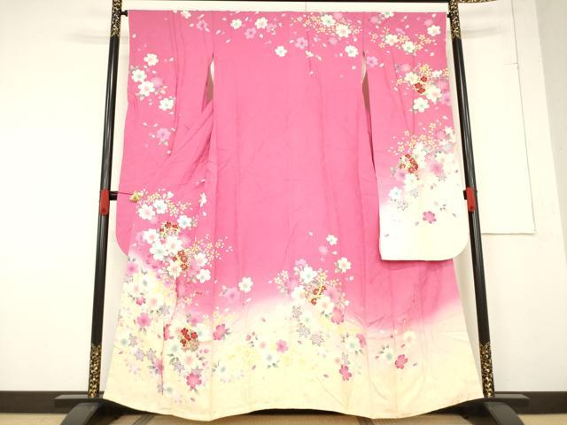 平和屋着物●豪華振袖　花毬文　暈し染め　金彩　正絹　逸品　AABF1396ck