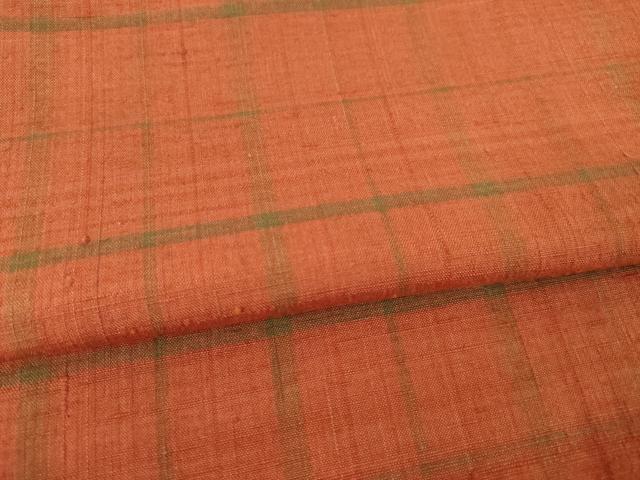 平和屋着物●結城紬　格子　正絹　逸品　AABF1397ck