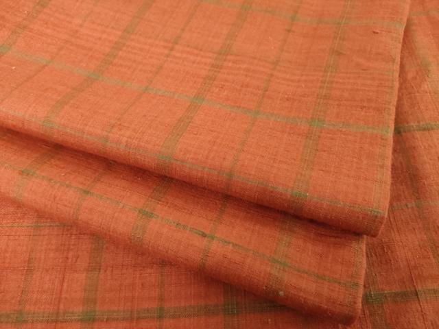 平和屋着物●結城紬　格子　正絹　逸品　AABF1397ck