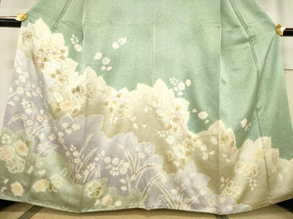 平和屋着物●創業460年・千總　訪問着　駒刺繍　絞り　更紗花文　金彩　正絹　逸品　AABF1398ck