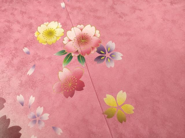 平和屋着物●豪華振袖　舞桜文　暈し染め　金彩　正絹　逸品　AABF1399ck