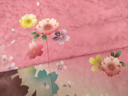 平和屋着物●豪華振袖　舞桜文　暈し染め　金彩　正絹　逸品　AABF1399ck