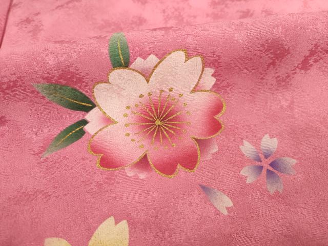 平和屋着物●豪華振袖　舞桜文　暈し染め　金彩　正絹　逸品　AABF1399ck