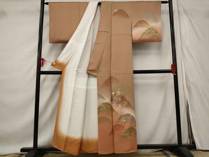 平和屋着物■訪問着　刺繍　遠山花文　暈し染め　金糸　金彩　正絹　逸品　AABF1461st
