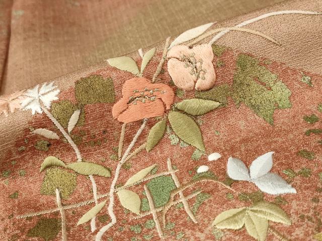 平和屋着物■訪問着　刺繍　遠山花文　暈し染め　金糸　金彩　正絹　逸品　AABF1461st