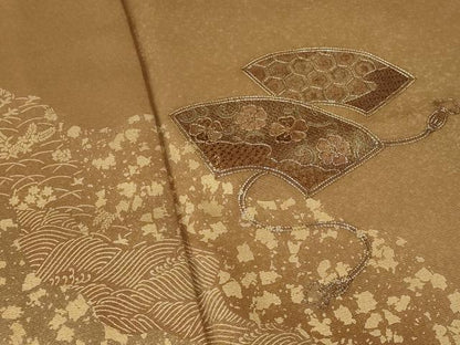 平和屋着物■訪問着　駒刺繍　道長地紙花文　金彩　正絹　逸品　AABF1466st