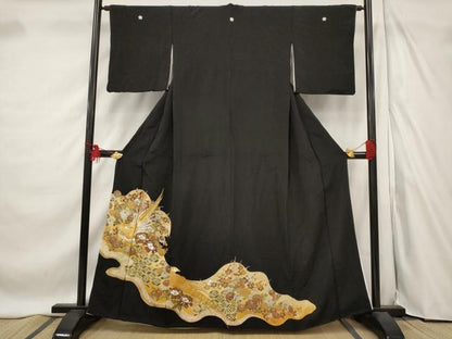 平和屋着物■豪華黒留袖 刺繍 花鳥文 金銀糸 金彩 正絹 逸品 AABF1495st