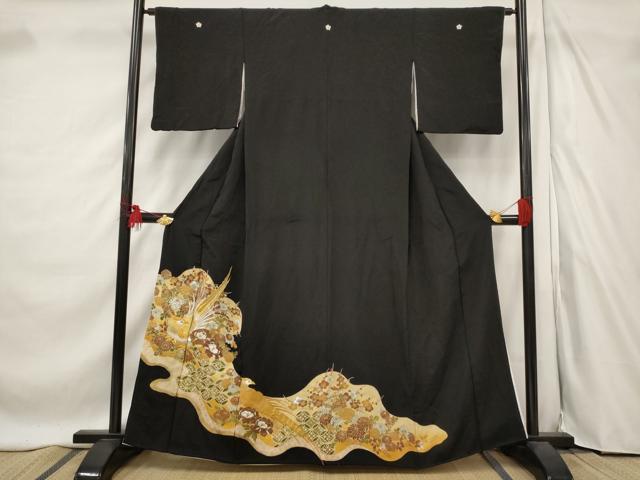 平和屋着物■豪華黒留袖 刺繍 花鳥文 金銀糸 金彩 正絹 逸品 AABF1495st