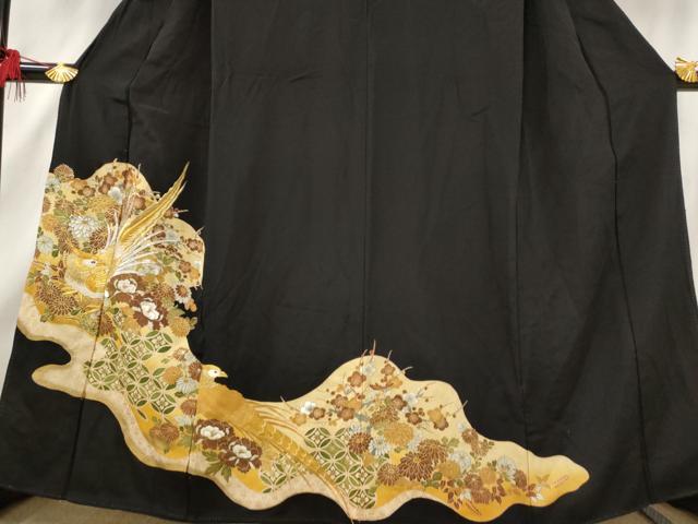 平和屋着物■豪華黒留袖 刺繍 花鳥文 金銀糸 金彩 正絹 逸品 AABF1495st