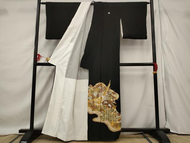 平和屋着物■豪華黒留袖 刺繍 花鳥文 金銀糸 金彩 正絹 逸品 AABF1495st