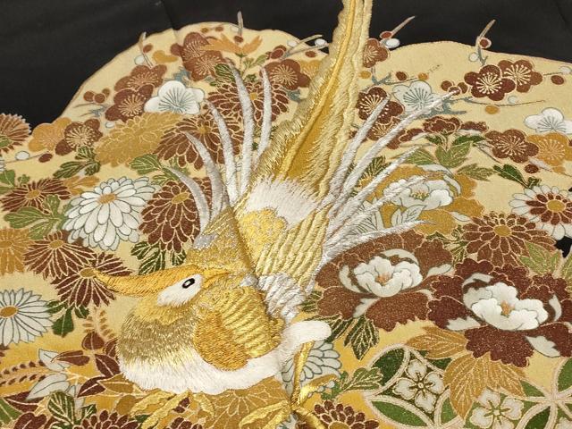 平和屋着物■豪華黒留袖 刺繍 花鳥文 金銀糸 金彩 正絹 逸品 AABF1495st