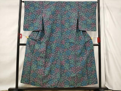 平和屋着物■上質な紬　花づくし　正絹　逸品　AABF1498st