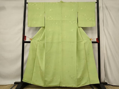 平和屋着物■上質な色無地 流水地紋 若苗色 正絹 逸品 AABF1544st