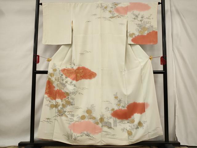 平和屋着物■訪問着　雲取り花文　暈し染め　金彩　正絹　逸品　AABF1554st