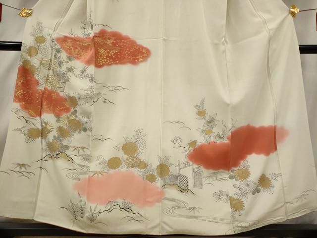 平和屋着物■訪問着　雲取り花文　暈し染め　金彩　正絹　逸品　AABF1554st