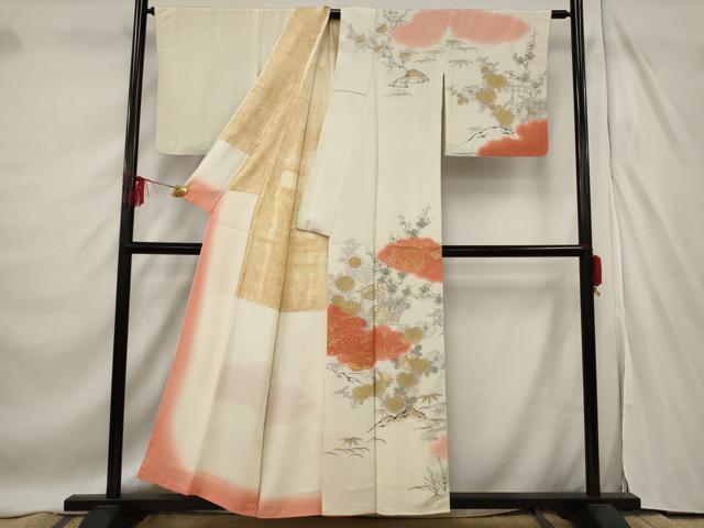 平和屋着物■訪問着　雲取り花文　暈し染め　金彩　正絹　逸品　AABF1554st