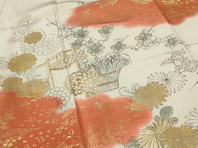 平和屋着物■訪問着　雲取り花文　暈し染め　金彩　正絹　逸品　AABF1554st