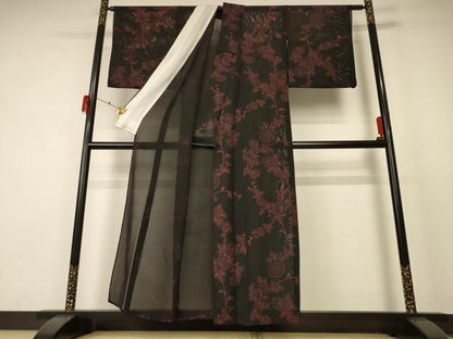 平和屋着物＊夏物　小紋　絽　草花文　正絹　逸品　AABF1562jd