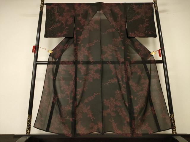 平和屋着物＊夏物　小紋　絽　草花文　正絹　逸品　AABF1562jd