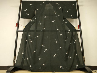 平和屋着物＊夏物 小紋 絽 舞花文 洗える着物 AABF1566jd