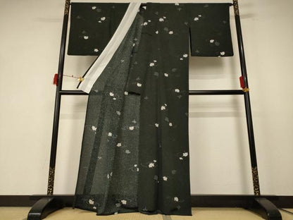 平和屋着物＊夏物 小紋 絽 舞花文 洗える着物 AABF1566jd