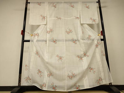 平和屋着物＊夏物 小紋 絽 草花文 洗える着物 AABF1570jd
