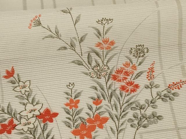 平和屋着物＊夏物 小紋 絽 草花文 洗える着物 AABF1570jd
