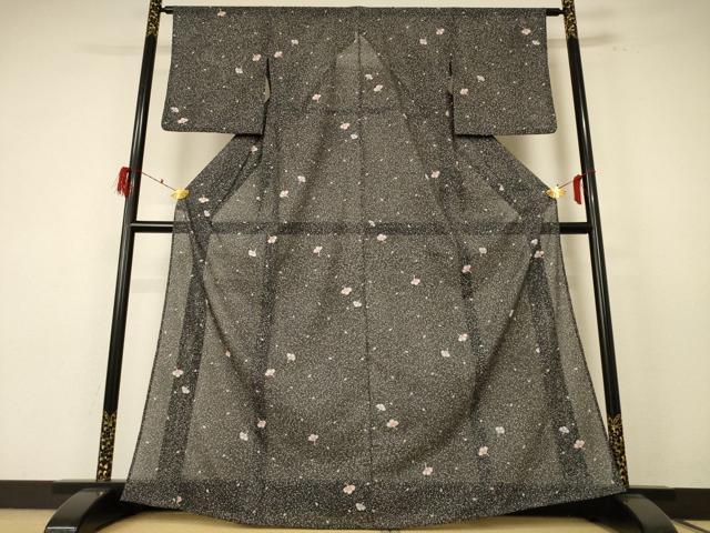 平和屋着物＊夏物 小紋 絽 舞花文 洗える着物 AABF1571jd
