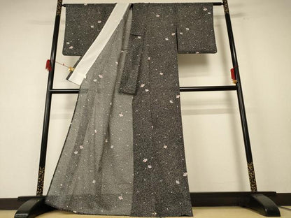 平和屋着物＊夏物 小紋 絽 舞花文 洗える着物 AABF1571jd