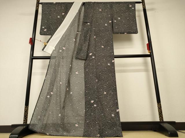 平和屋着物＊夏物 小紋 絽 舞花文 洗える着物 AABF1571jd