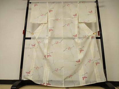 平和屋着物＊夏物 小紋 絽 舞蝶文 洗える着物 AABF1573jd