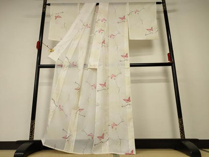 平和屋着物＊夏物 小紋 絽 舞蝶文 洗える着物 AABF1573jd