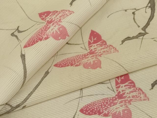 平和屋着物＊夏物 小紋 絽 舞蝶文 洗える着物 AABF1573jd