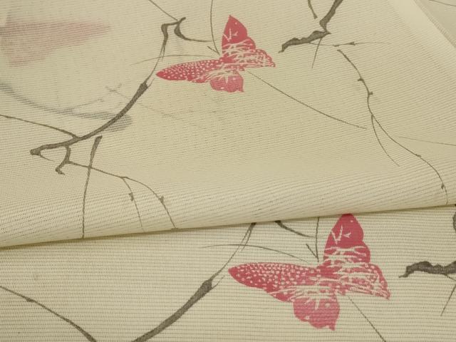 平和屋着物＊夏物 小紋 絽 舞蝶文 洗える着物 AABF1573jd