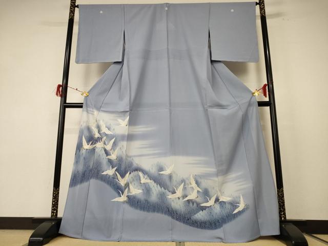 平和屋着物＊夏物　色留袖　絽　風景舞鶴文　洗える着物　AABF1579jd