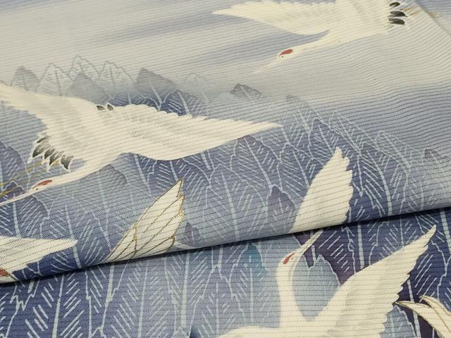 平和屋着物＊夏物　色留袖　絽　風景舞鶴文　洗える着物　AABF1579jd