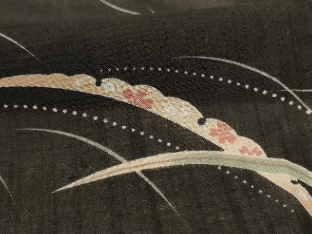 平和屋着物＊夏物 小紋 紗 雪芝花文 洗える着物 AABF1580jd