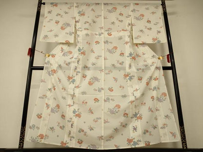 平和屋着物＊夏物 小紋 絽 型染め 花鳥文 洗える着物 AABF1582jd