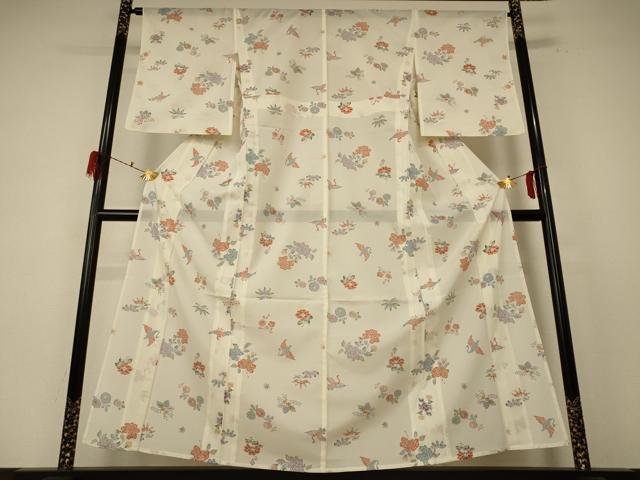平和屋着物＊夏物 小紋 絽 型染め 花鳥文 洗える着物 AABF1582jd