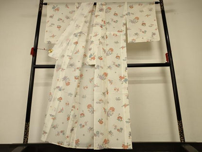 平和屋着物＊夏物 小紋 絽 型染め 花鳥文 洗える着物 AABF1582jd