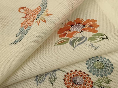 平和屋着物＊夏物 小紋 絽 型染め 花鳥文 洗える着物 AABF1582jd