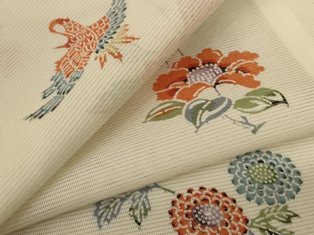 平和屋着物＊夏物 小紋 絽 型染め 花鳥文 洗える着物 AABF1582jd