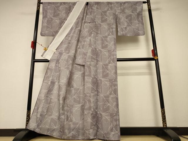 平和屋着物＊夏物 小紋 絽 花唐草文 洗える着物 AABF1583jd