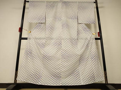平和屋着物＊夏物 小紋 絽 扇子文 洗える着物 AABF1584jd