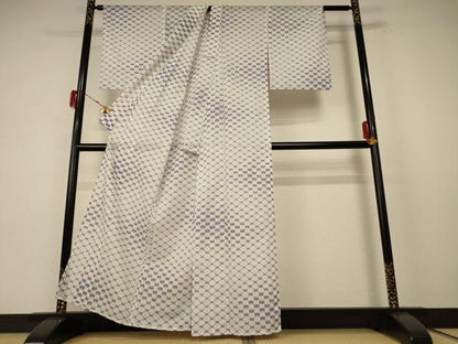 平和屋着物＊夏物 小紋 絽 扇子文 洗える着物 AABF1584jd
