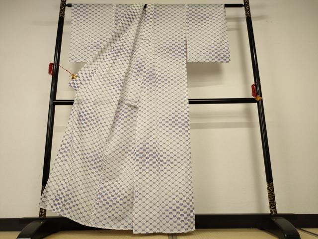 平和屋着物＊夏物 小紋 絽 扇子文 洗える着物 AABF1584jd