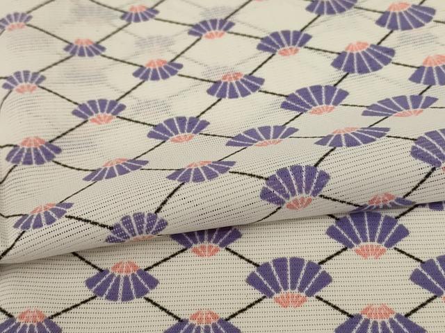 平和屋着物＊夏物 小紋 絽 扇子文 洗える着物 AABF1584jd